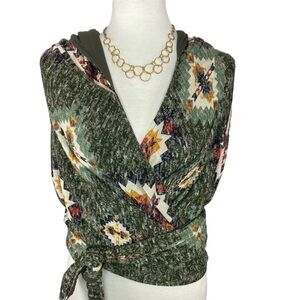Bill Hallman Aztec Hooded Wrap Or Blouse